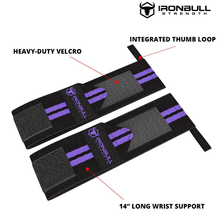 Cargar imagen en el visor de la galería, Muñequeras IRON BULL Dama Originales Negro / Morado