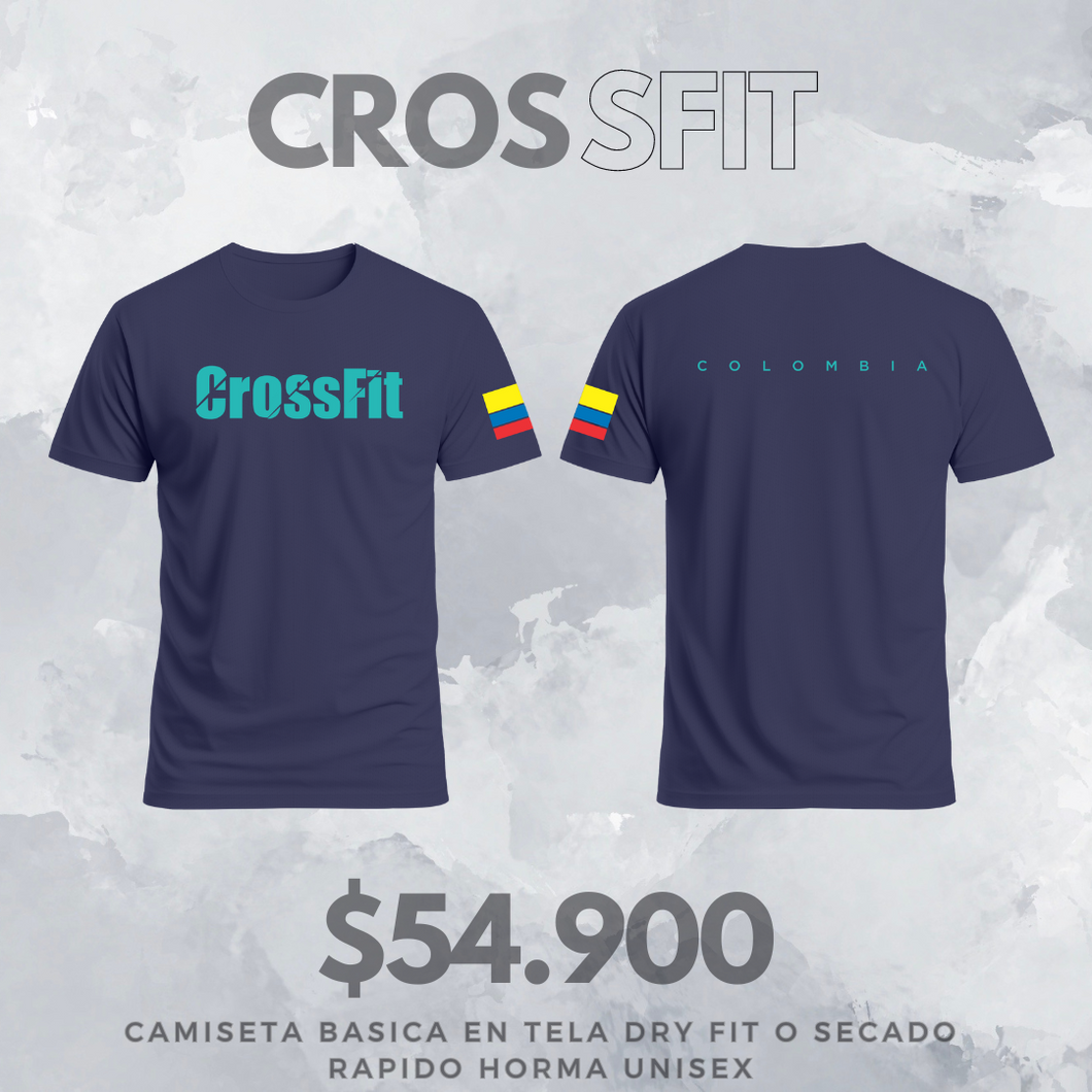 Camiseta Crossfit V1 Azul Oscuro / Turquesa (Dry Fit)