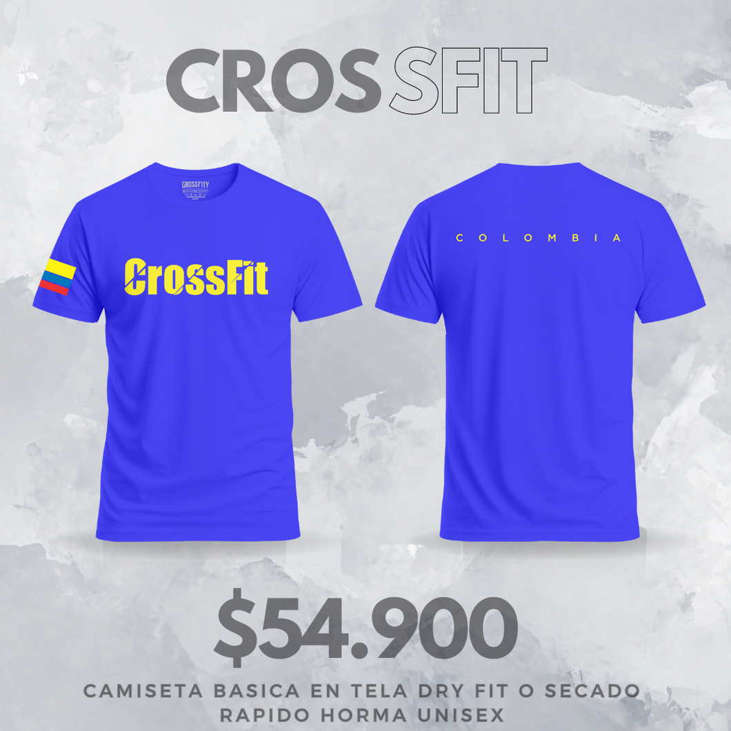 Camiseta Crossfit V1 Azul / amarillo (Dry Fit)