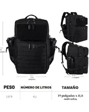 Cargar imagen en el visor de la galería, Morral Tactico Militar de 45 Litros (Negro)
