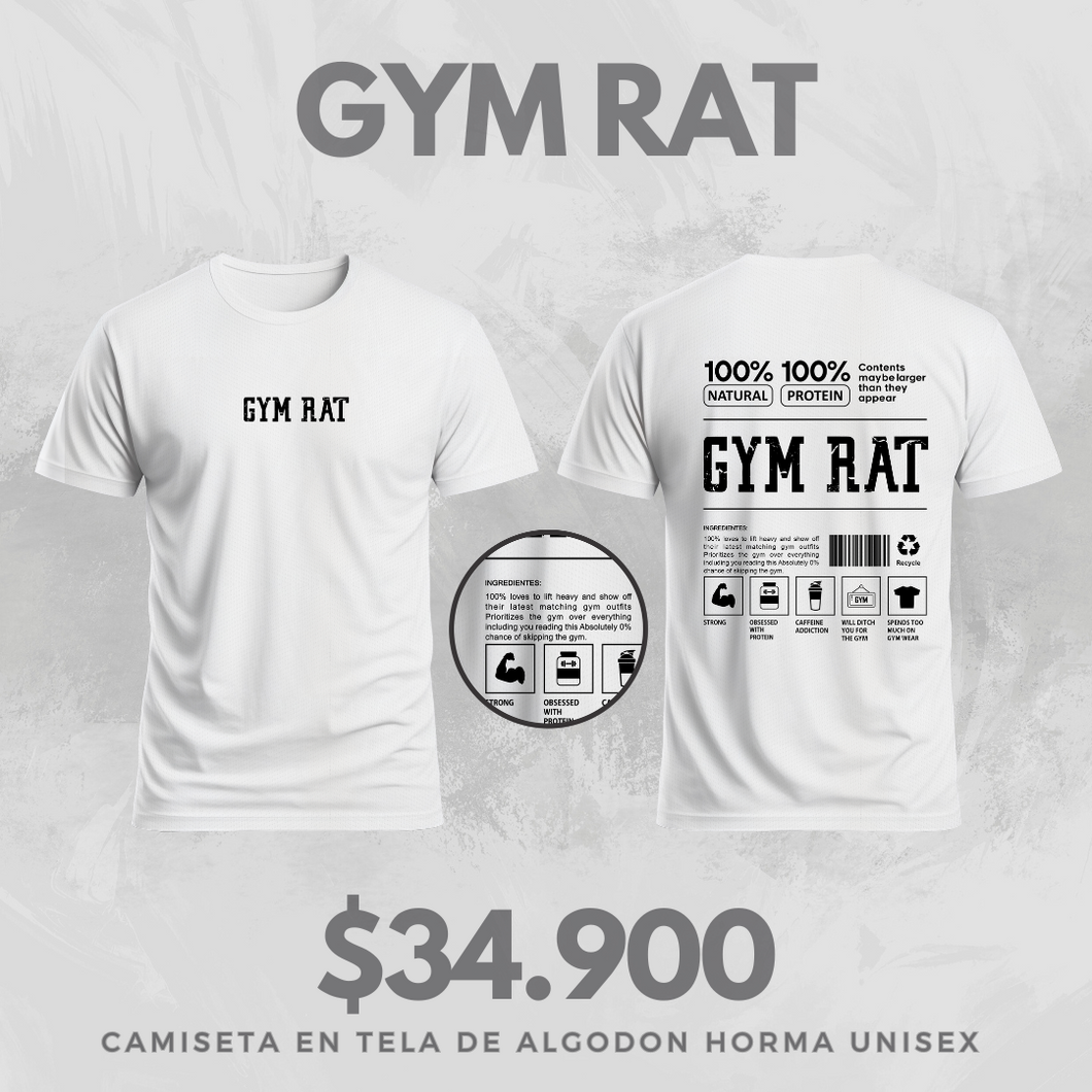 Camiseta GYM RAT  V3 (Algodon + Poliester) Blanca