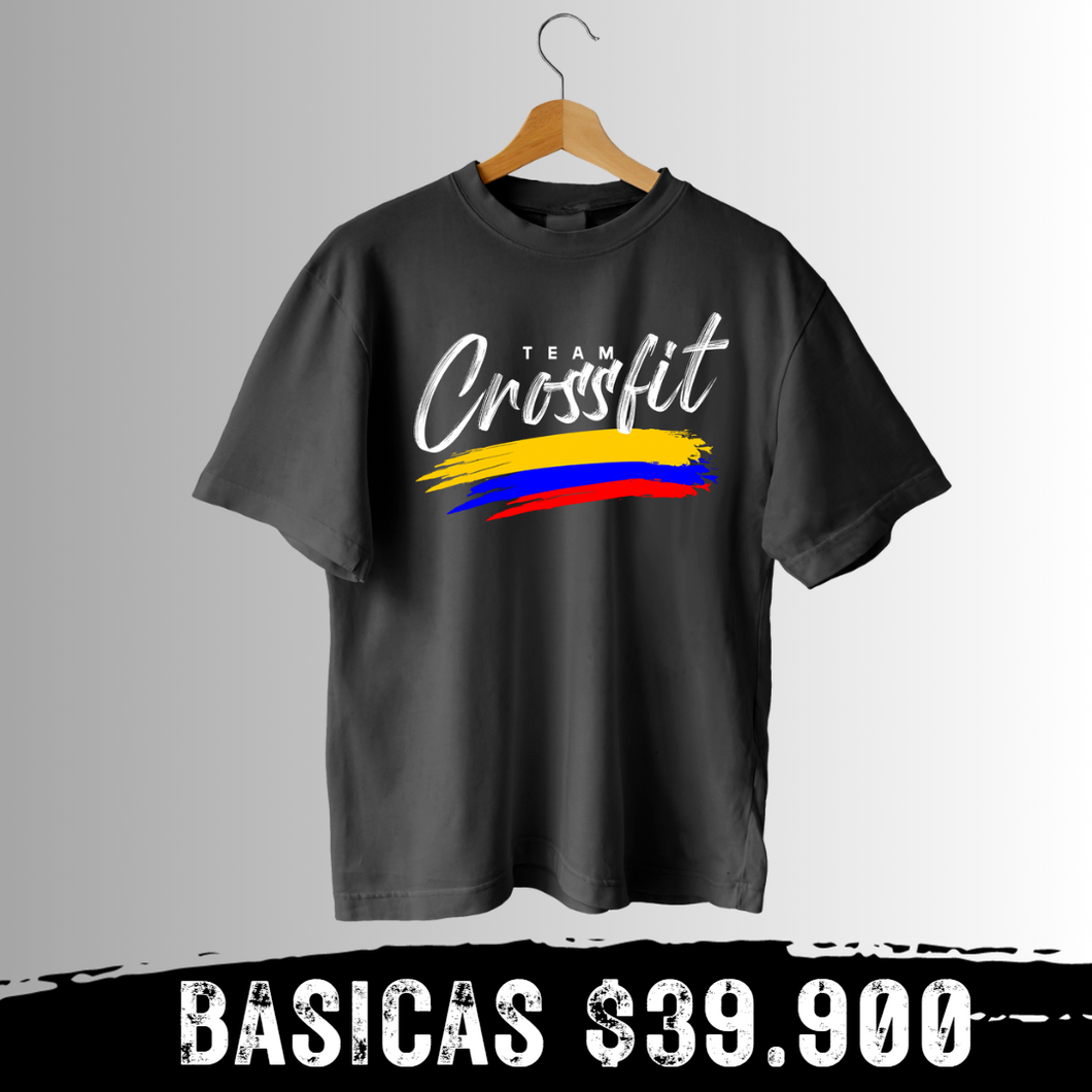 Camiseta  Crossfit colombia  (Algodon + Poliester) Negro horma regular