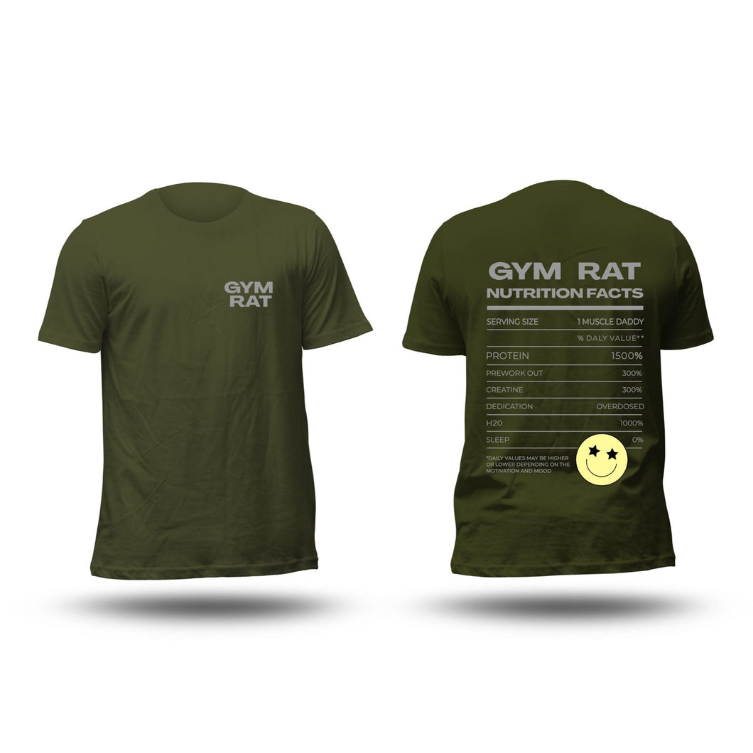 Camiseta GYM RAT  (Algodon + Poliester) Verde Mil