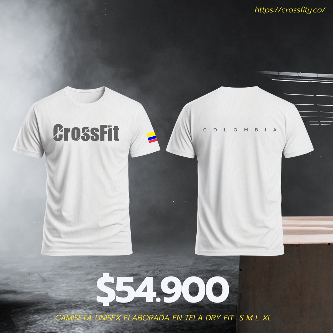 Camiseta Crossfit V1 Blanco / Gris Oscuro (Dry Fit)