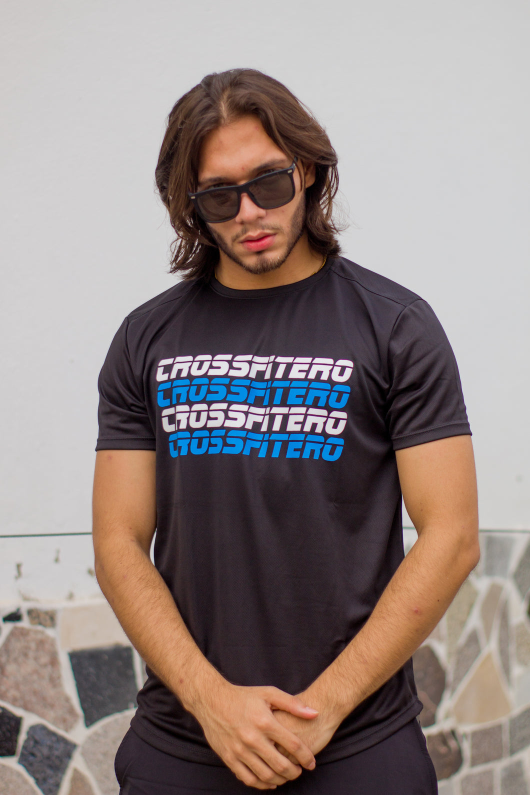 Camiseta Crossfitero Negro / Azul (Dry Fit)