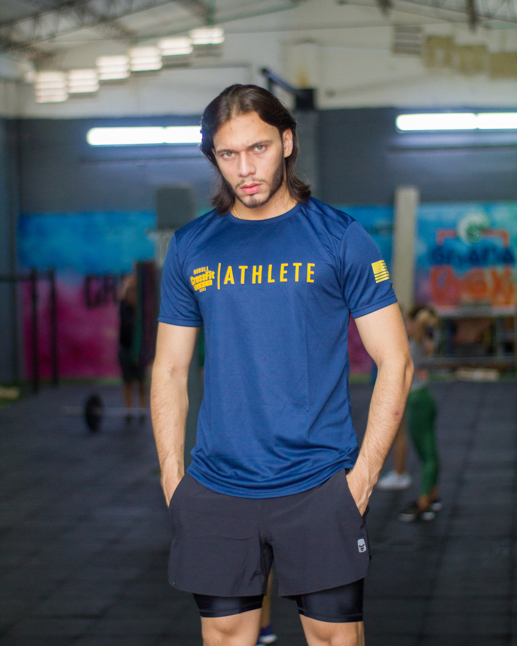 Camiseta Athlete Azul Oscuro / Amarillo (Dry Fit)