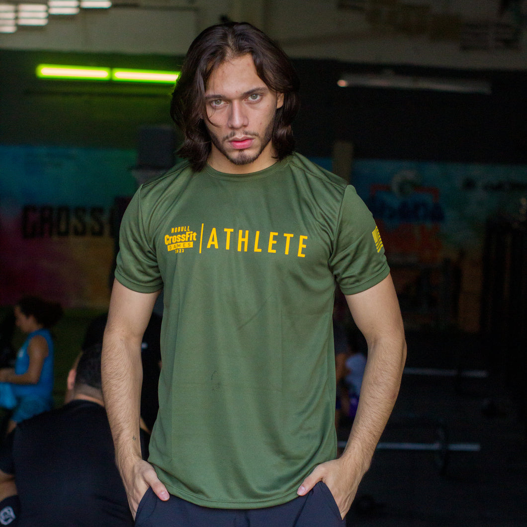 Camiseta Athlete Verde Militar / Amarillo (Dry Fit)